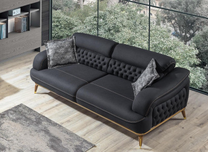 Luxury Three Seater Sofa 3 Seat Furniture Sofas Black Couch Fabric Couches